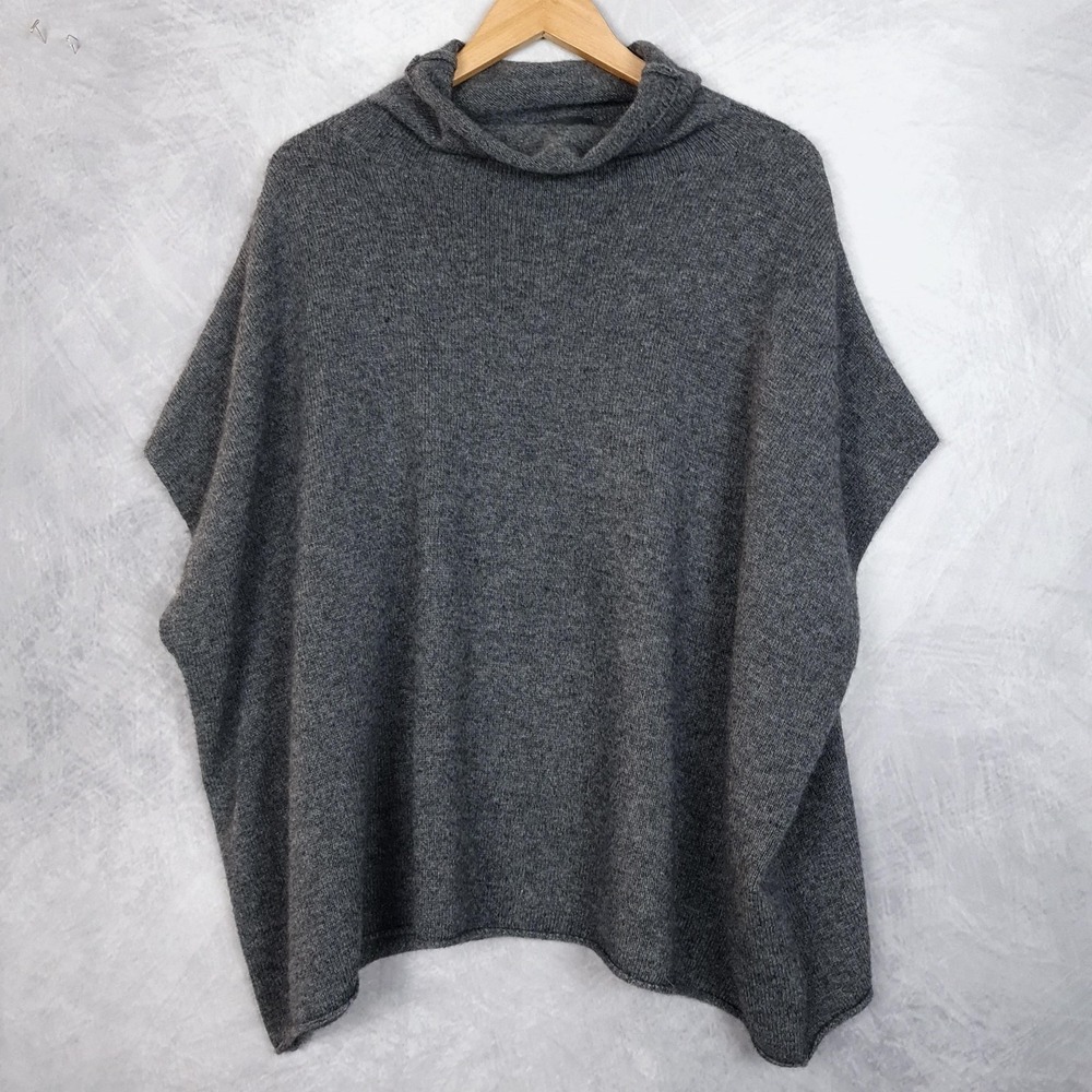 HARRISON WONG Sweater Womens Medium Gray Yak Wool Mock Neck Poncho Pullover Knit